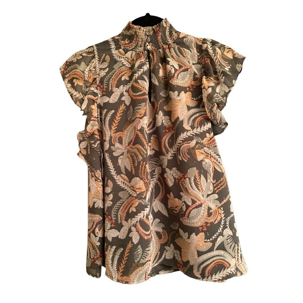 Joie Women's Flutter Sleeve Floral Smocked Neck Boho Blouse Size XS Multicolor